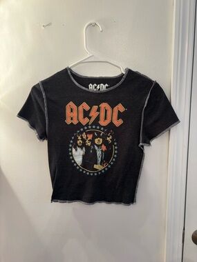 AC/DC Black Graphic Short Sleeve Tee with Red and Blue Print